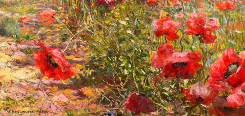 Francis de Signori 19-20th Fields of poppies in bloom, landscape, large painting, circa 1920