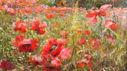 Francis de Signori 19-20th Fields of poppies in bloom, landscape, large painting, circa 1920