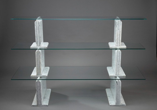 Carrara Marble Bookcase With Glass Shelves - 1970