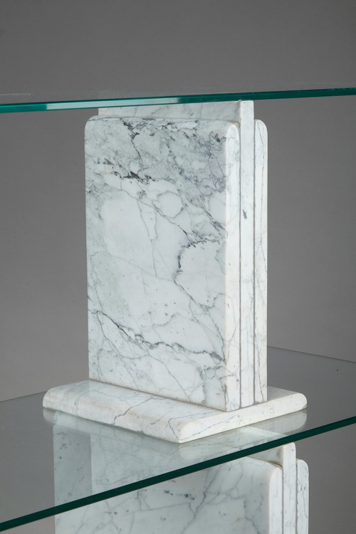 Carrara Marble Bookcase With Glass Shelves - 1970