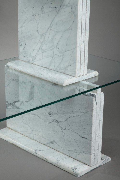 Carrara Marble Bookcase With Glass Shelves - 1970