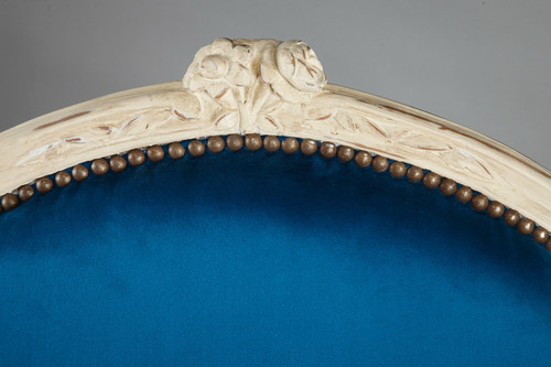 Four peacock blue velvet armchairs from the Louis XV period