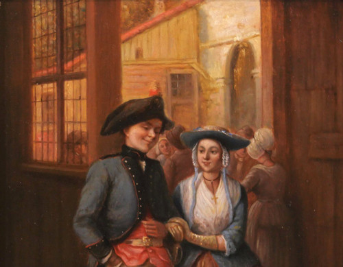 A. DURAND, XIXe siècle, Portrait d'un couple d'amoureux, tableau circa 1850