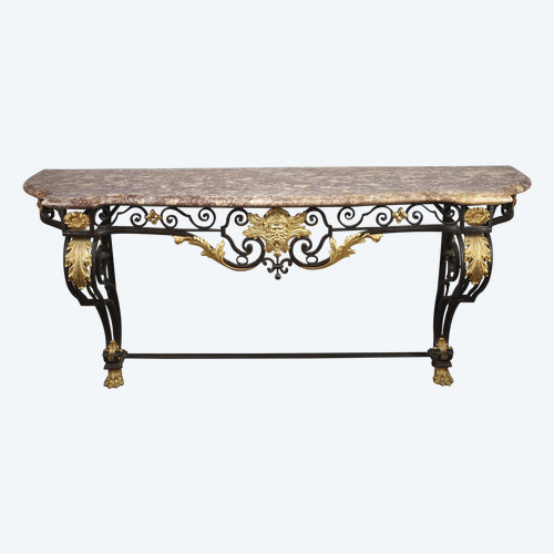 Très grande console de style Louis XV en fer forgé, XIXe siècle