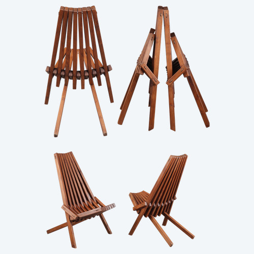 Paire de chaises pliantes en teck Scandinaves 