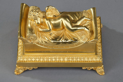 Bronze inkwell of a sleeping putto