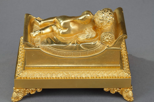 Bronze inkwell of a sleeping putto