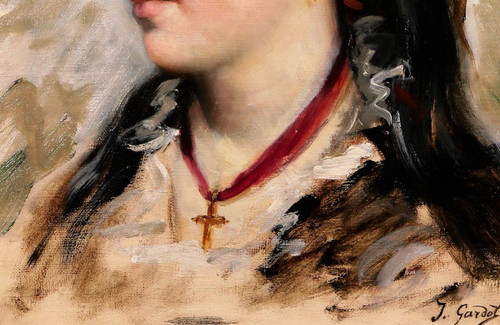 Jules GARDOT, 1828-1891 Portrait d'une jeune femme, Italie, tableau, vers 1870