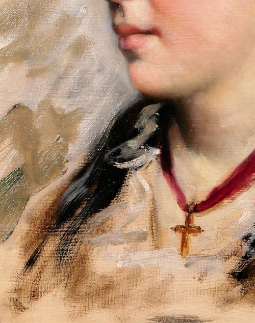 Jules GARDOT, 1828-1891 Portrait d'une jeune femme, Italie, tableau, vers 1870