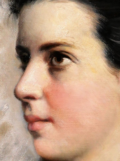 Jules GARDOT, 1828-1891 Portrait d'une jeune femme, Italie, tableau, vers 1870