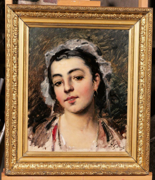 Jules GARDOT, 1828-1891 Portrait d'une jeune femme italienne, tableau, vers 1870, Italie