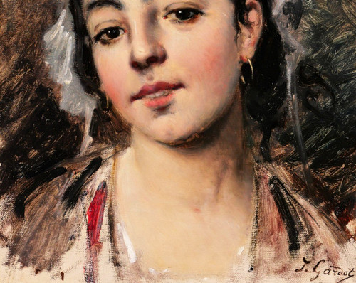 Jules GARDOT, 1828-1891 Portrait d'une jeune femme italienne, tableau, vers 1870, Italie