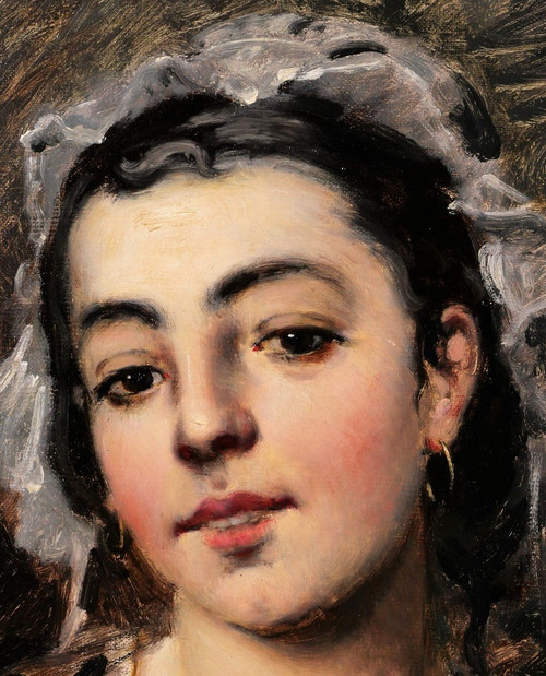 Jules GARDOT, 1828-1891 Portrait d'une jeune femme italienne, tableau, vers 1870, Italie