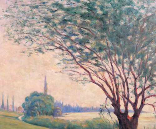 Jean LUBET 19°-20° Paesaggio con albero, grande dipinto, 1908