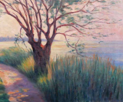 Jean LUBET 19°-20° Paesaggio con albero, grande dipinto, 1908