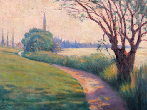 Jean LUBET 19°-20° Paesaggio con albero, grande dipinto, 1908