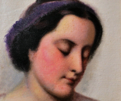 Ecole Française vers 1850, Portrait de femme au ruban violet, tableau