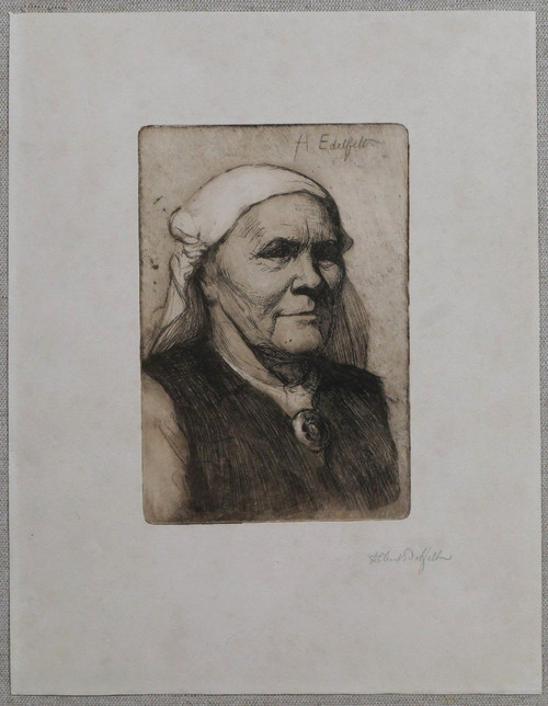 Albert EDELFELT 1854-1905 Portrait of a woman from Ruokolahti (elli jäppinen), engraving