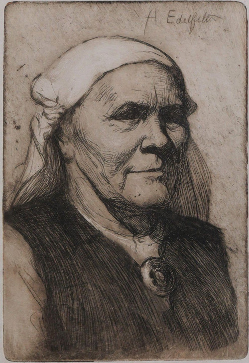 Albert EDELFELT 1854-1905 Portrait of a woman from Ruokolahti (elli jäppinen), engraving