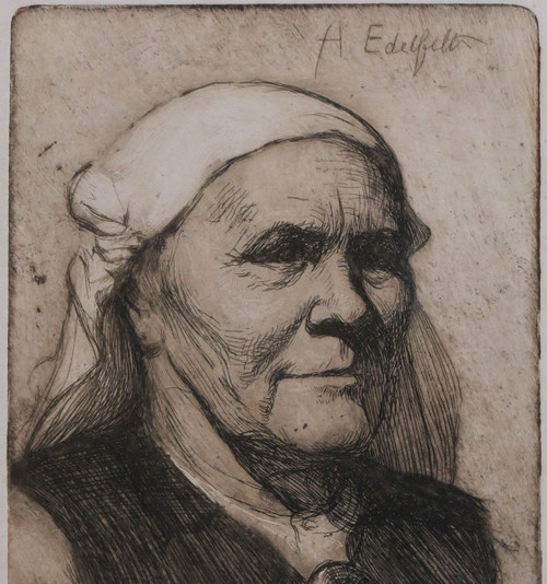 Albert EDELFELT 1854-1905 Portrait of a woman from Ruokolahti (elli jäppinen), engraving