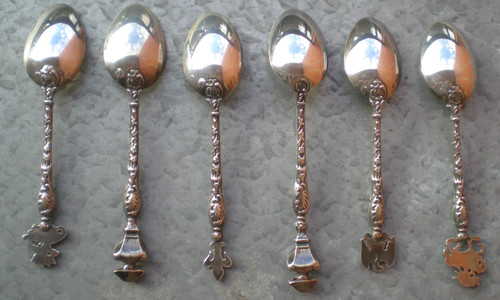 6 mocha/espresso spoons "Napoleon" in silver, goldsmith Jean Moucheront neck brace hallmark early 20th century