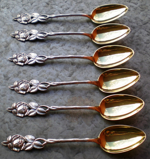 6 lovely spoons in solid silver (813H) and vermeil origin from Finland mid 20th century