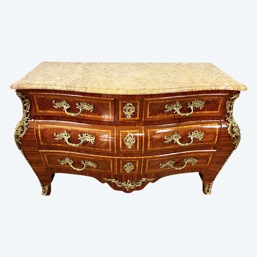 Very beautiful TOMBEAU Commode in LOUIS XV style marquetry Stamped MARQUANT P.