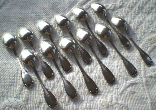 12 espresso/mocha spoons in solid silver, Italian Palermo hallmark (in order)