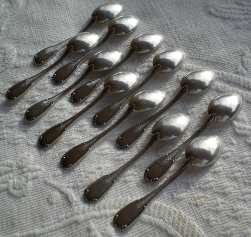 12 espresso/mocha spoons in solid silver, Italian Palermo hallmark (in order)