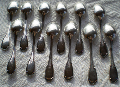 12 espresso/mocha spoons in solid silver, Italian Palermo hallmark (in order)