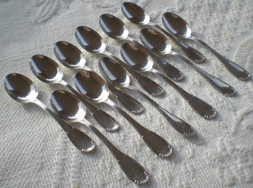 12 espresso/mocha spoons in solid silver, Italian Palermo hallmark (in order)