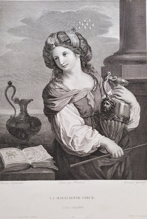 Oriental Woman Armide The sorceress Etching After Guercino Engraving Old Prinr