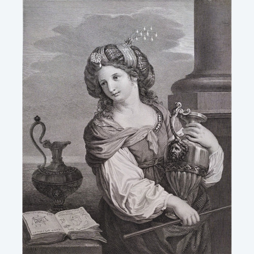 Oriental Woman Armide The sorceress Etching After Guercino Engraving Old Prinr