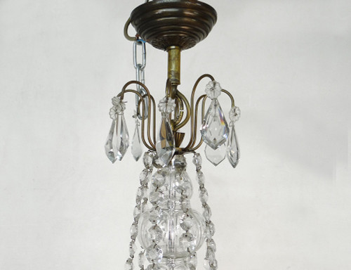 Lustre 8 Feux Bronze Cristal Taillé Pampilles Guirlandes Suspension XIXème