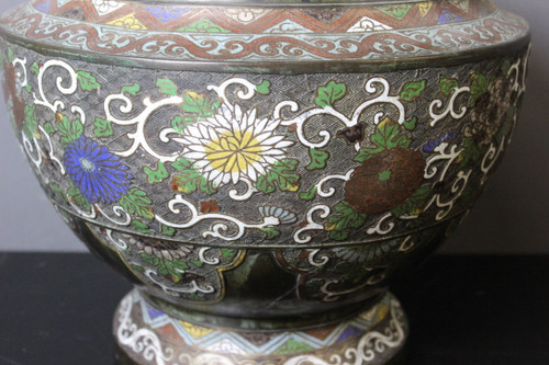 Cloisonne Bronze Plant Pot Japan XIX