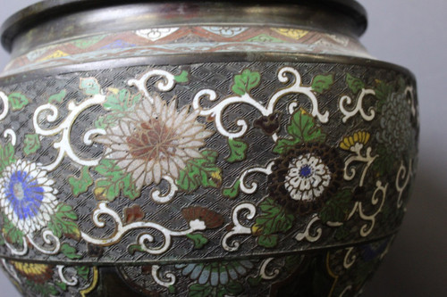 Cloisonne Bronze Plant Pot Japan XIX