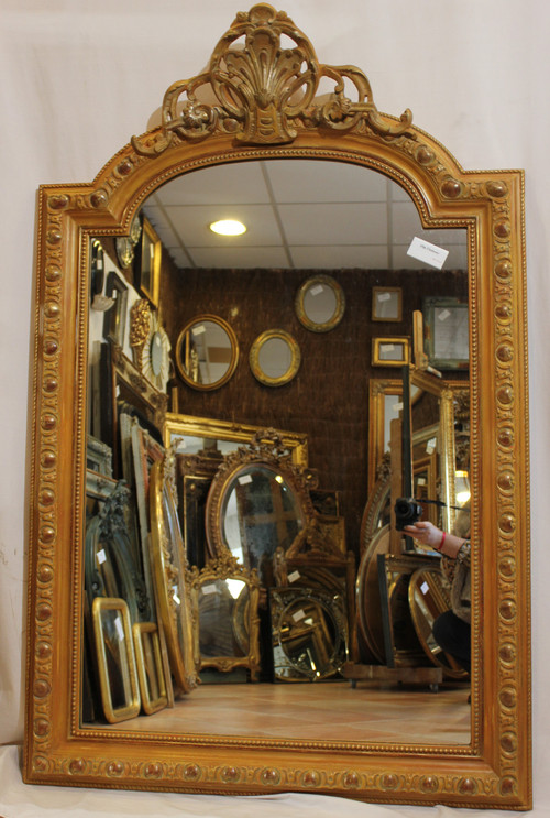 Grand Miroir Ancien De Cheminée, Patine Et Coquille 96 X 148 Cm