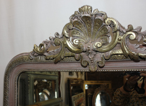 Grand Miroir Ancien De Cheminée à Fronton Coquille 100 X 170 Cm