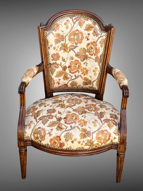 PAIR OF EIGHTEENTH CENTURY LOUIS XVI CABRIOLET CHAIRS WITH UMBRELLATED BEECH BACKS