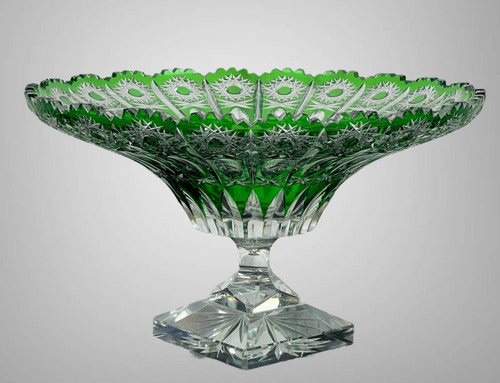 round cut on green pedestal in cut bohemian crystal, 20th century