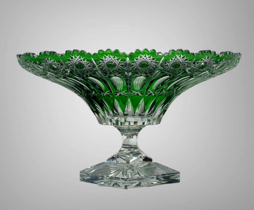 round cut on green pedestal in cut bohemian crystal, 20th century