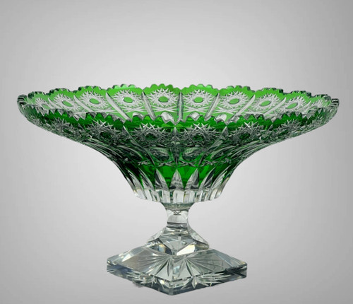 round cut on green pedestal in cut bohemian crystal, 20th century