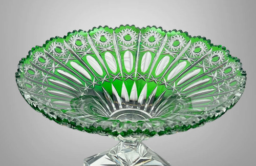 round cut on green pedestal in cut bohemian crystal, 20th century