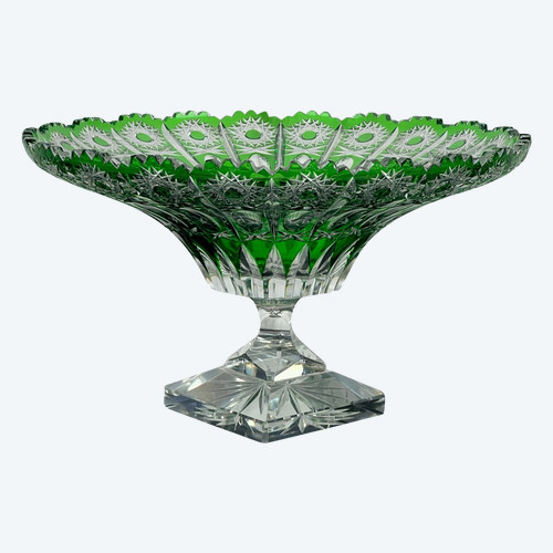 round cut on green pedestal in cut bohemian crystal, 20th century