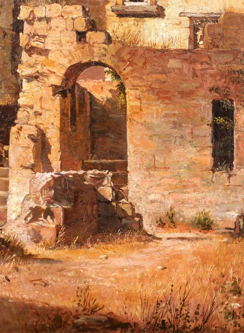 Federico WENZEL, Italy, young man in the ruins, painting, 1863