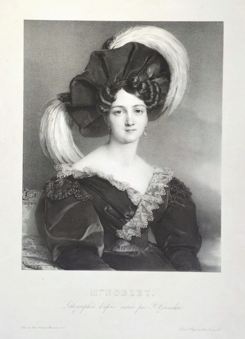 Portrait Of a Lady Mademoiselle Noblet Lithograph By Henri Grévedon Old Print 19th c