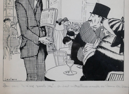 Julien Jacques LECLERC 1885-1972 The good meeting at the Café de la Paix, drawing, circa 1920