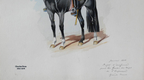 Charles BRUN 1825-1908 Uniform of the Bodyguards of the Emperor Napoleon, drawing, horse