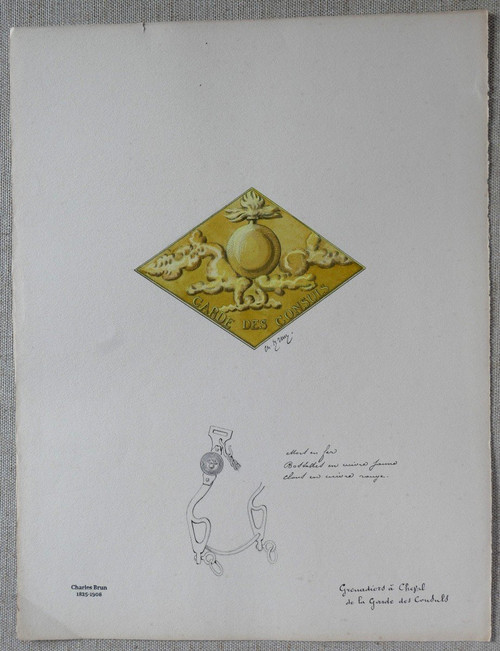 Charles BRUN 1825-1908 Insegne dell'uniforme della Guardia dei Consoli, disegno, Napoleone, Impero