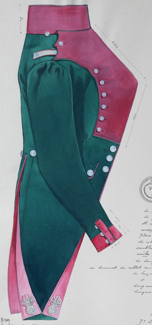 Charles BRUN 1825-1908 Uniforme del 7° Dragoni, disegno, Napoleone, Impero